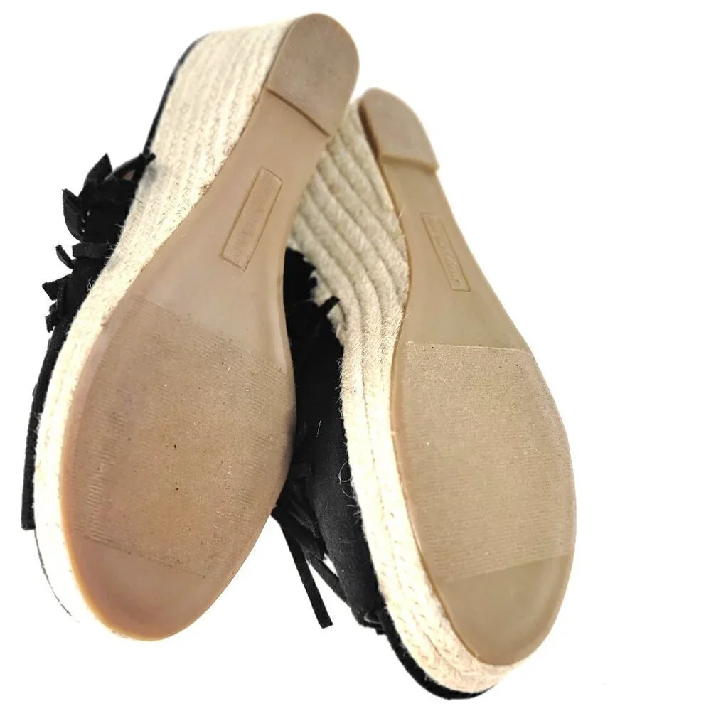Comfortview Diane Espadrille Sandals Heels Wedge Fringe Black Women Size 9M